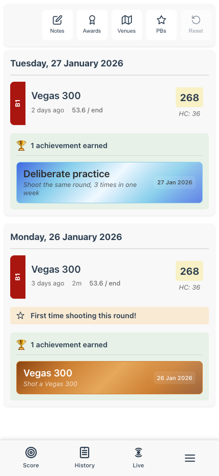 Diary page showing timeline