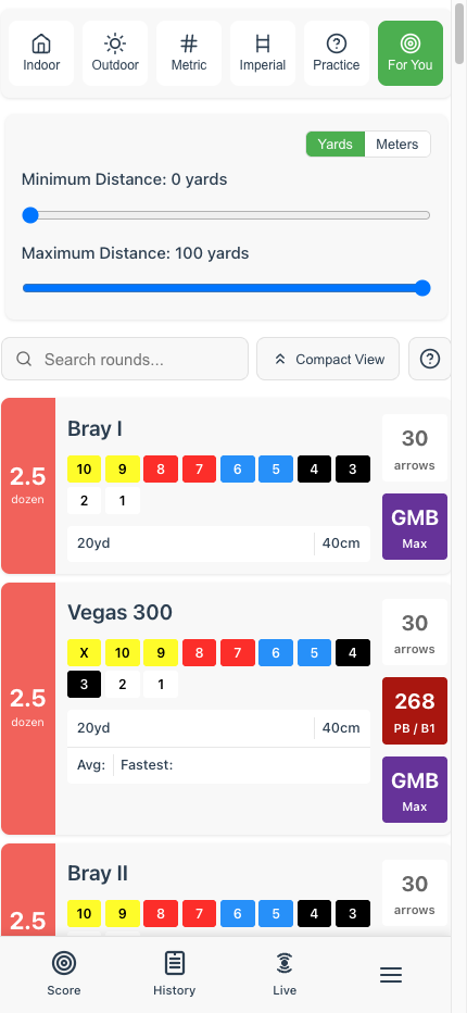 Round selection page