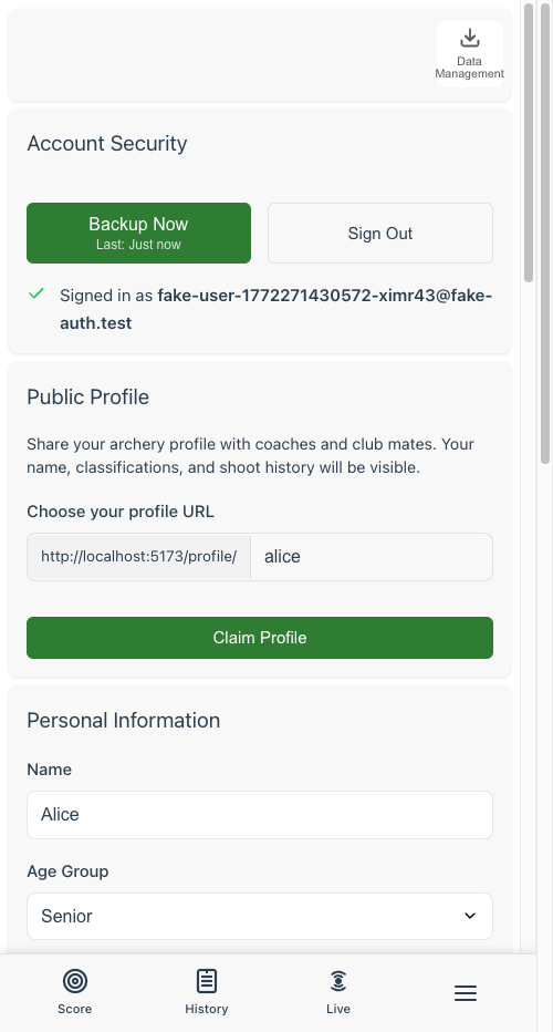 Public Profile section showing the slug input and Claim Profile button