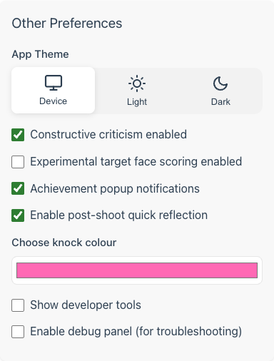 Other Preferences section showing the Enable post-shoot quick reflection toggle