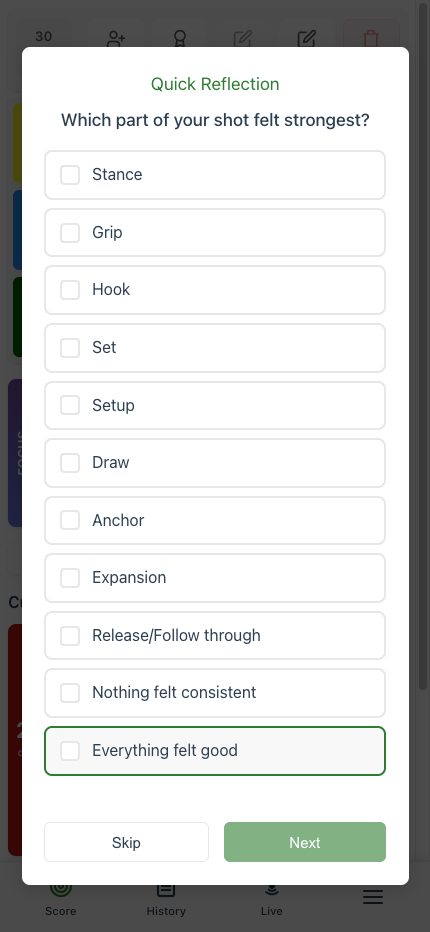 Quick Reflection popup showing shot process selection