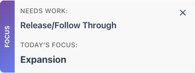 Focus reminder banner on the scorecard showing needs work and today's focus