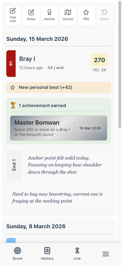 Diary page showing a standalone note not tied to a shoot