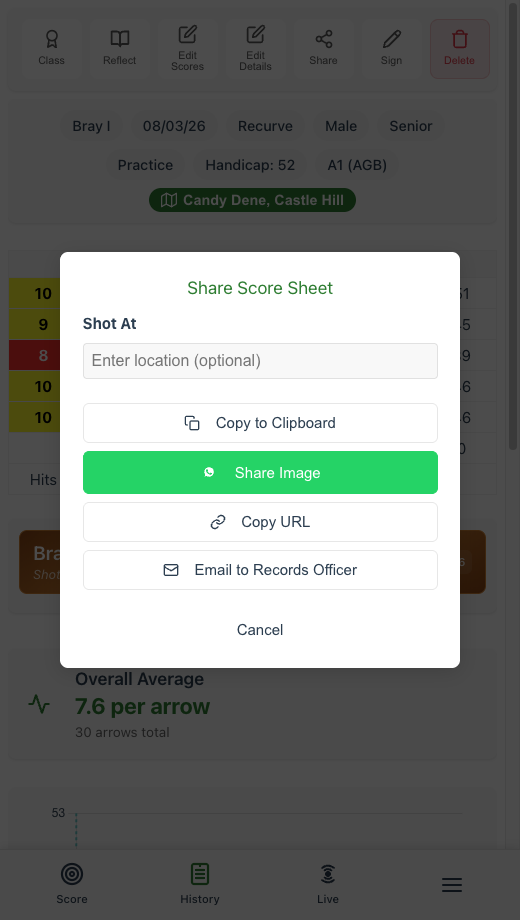 Share score sheet modal with multiple sharing options