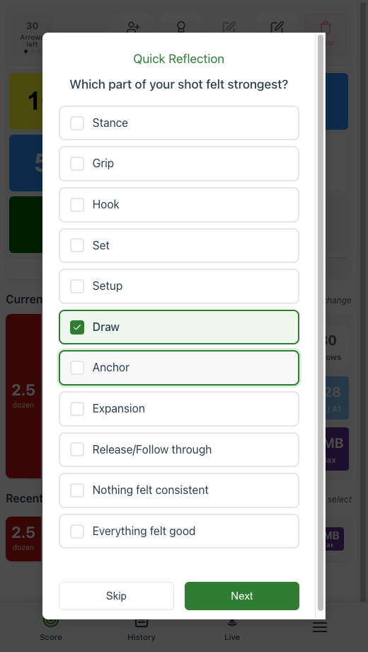 Quick reflection modal for post-shoot review
